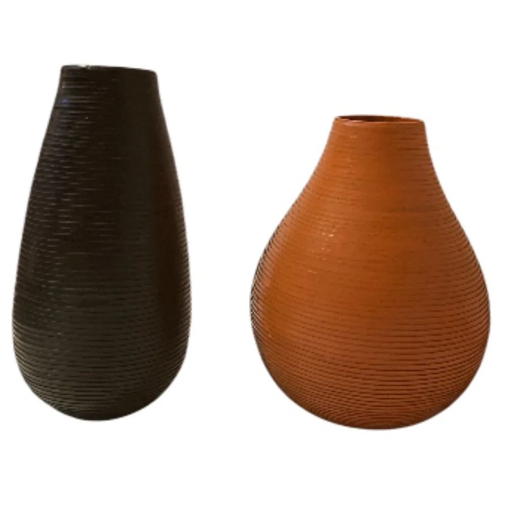 Crate & Barrel Leather Spiral Wrapped Vases